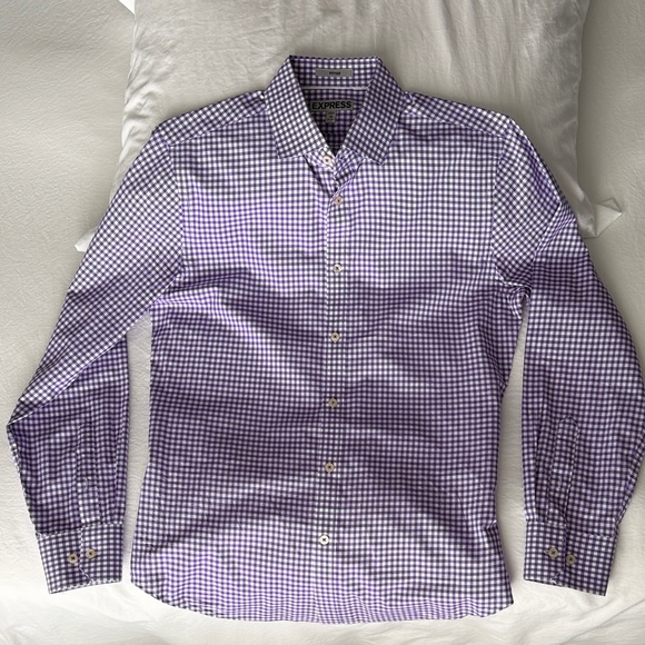 Express Men's Purple Gingham Button-Down Shirt - Picture 4 of 6